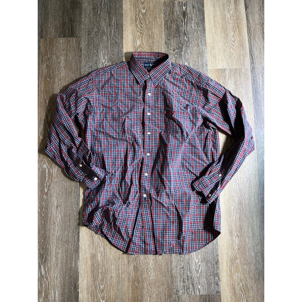 Ralph Lauren Classic Fit Plaid Button Down Shirt Mens Large Red Navy Multi Color